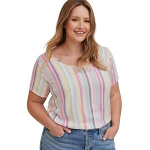 NWT Torrid Button Back Stripe Abbey Rayon Slub Top L / 12